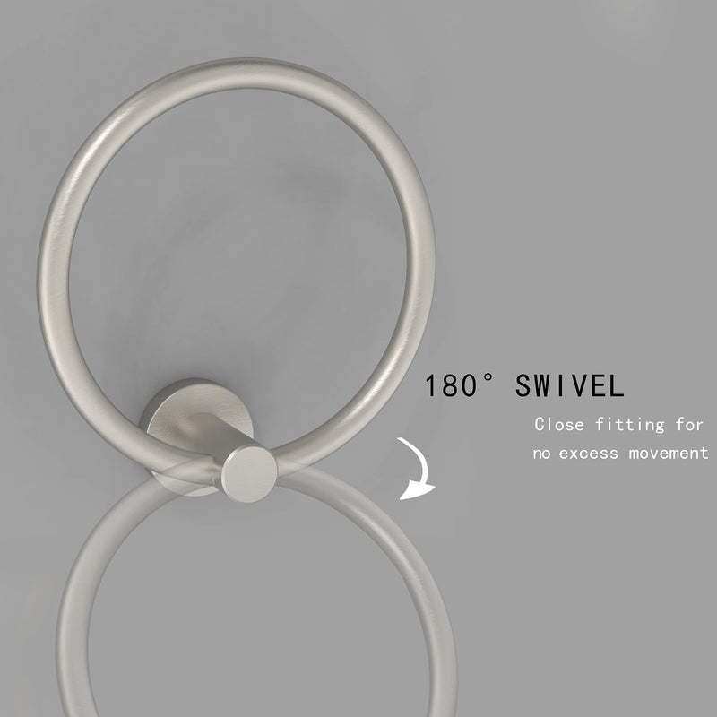 RARXTR Brushed Nickel Towel Ring  Hand Towel Holder for Bathroom Kitchen Modern Rounded Base Wall Mount SUS304 Stainless Steel - Image 3